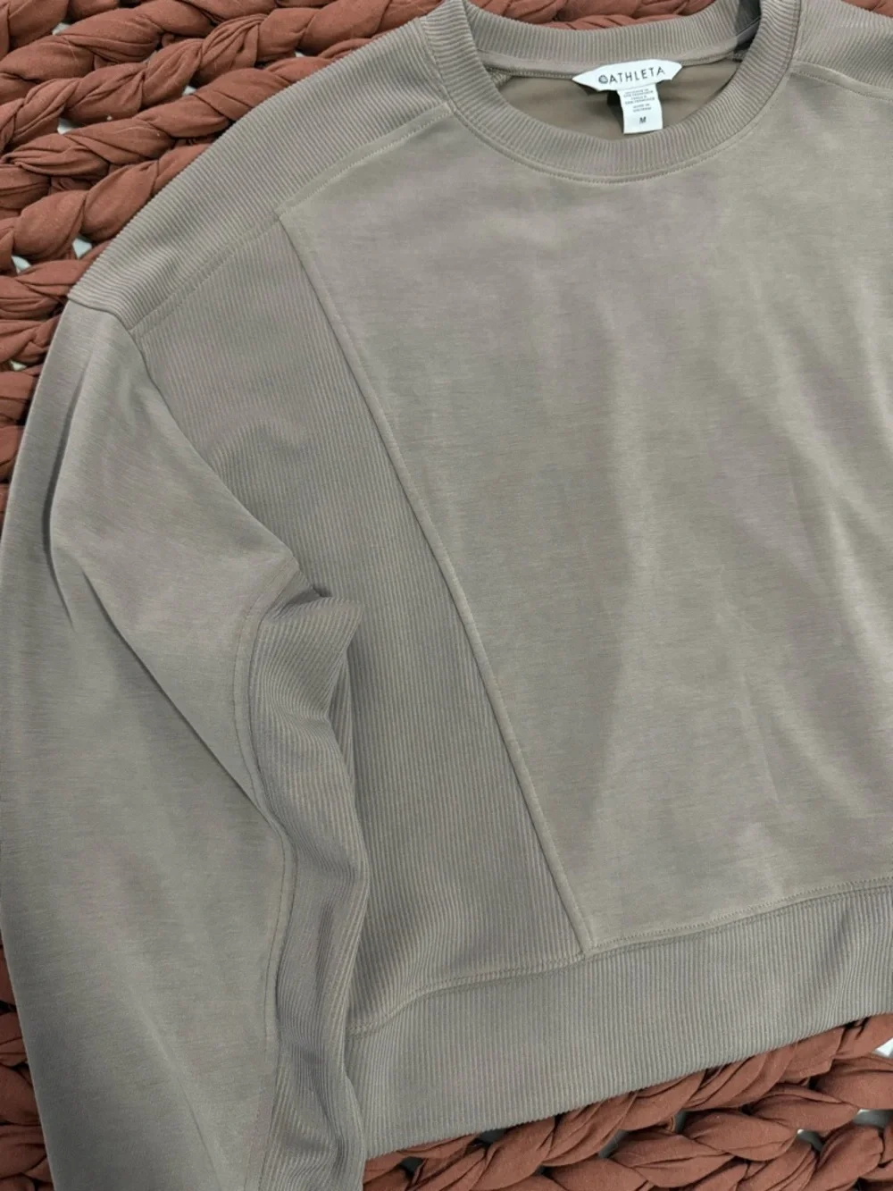 Athleta Seasoft Rib Crewneck Sweatshirt (medium) Pyrite nude/tan - Picture 3 of 7